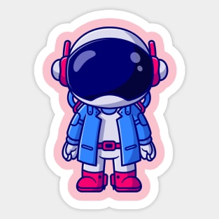 Cute Astronaut Wearing Suit Cartoon Sticker